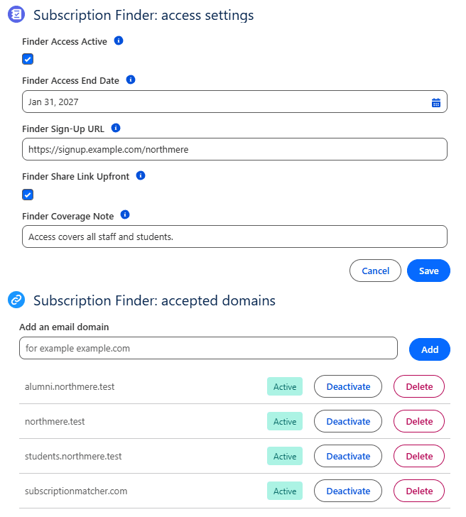 The Subscription Finder panel on a customer account in Salesforce.