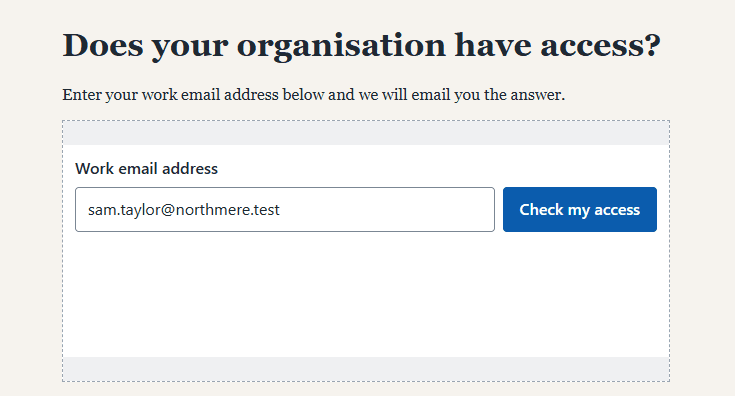 The form, shown on a test website.